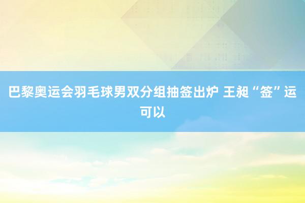 巴黎奥运会羽毛球男双分组抽签出炉 王昶“签”运可以